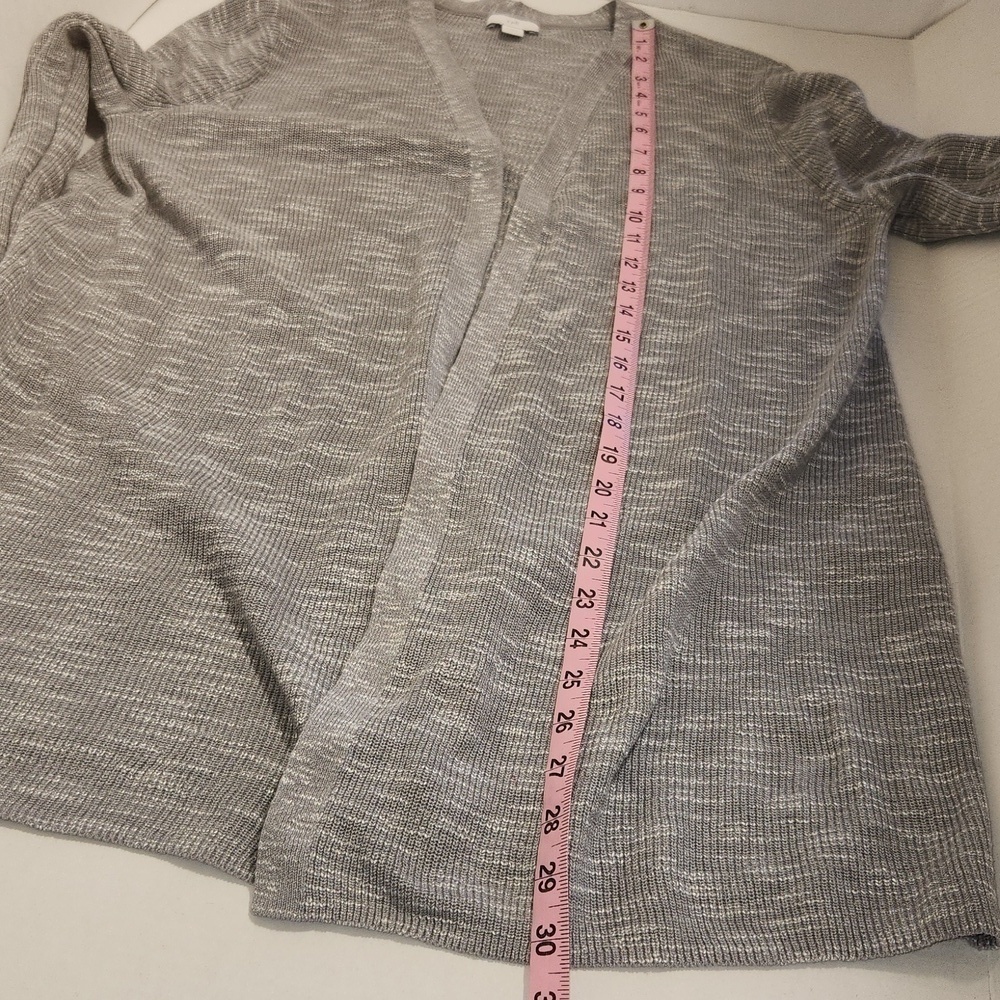 J Jill Women's Size L Gray Open Front Long Sleeve Cotton Linen Blend Cardigan - Picture 10 of 12
